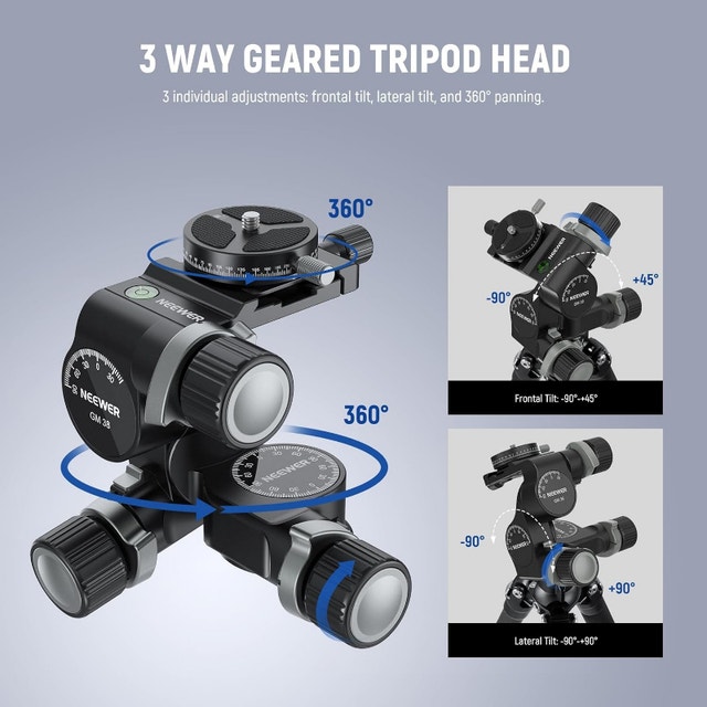 New, unopened NEEWER 3 Way Geared Tripod Head, DSLR & others