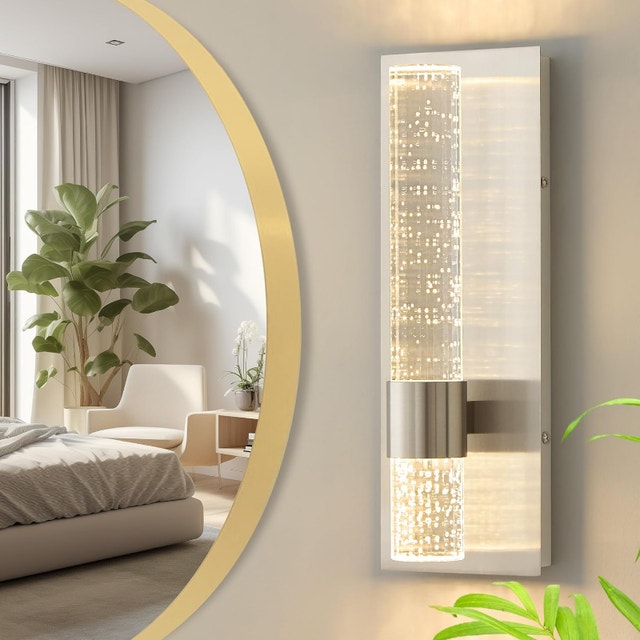 NEW Indoor LED Wall Sconce Acrylic Crystal Wired Light (nickel)