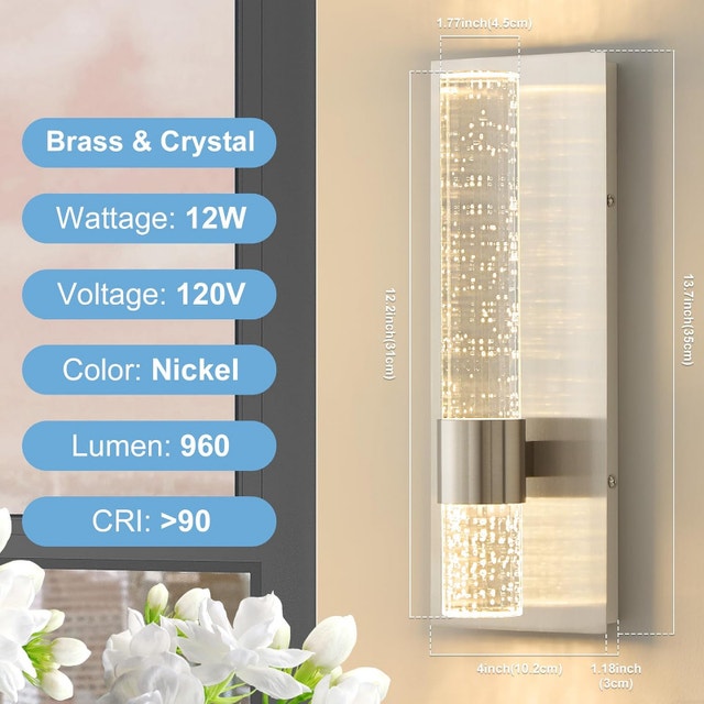 NEW Indoor LED Wall Sconce Acrylic Crystal Wired Light (nickel) - photo 2