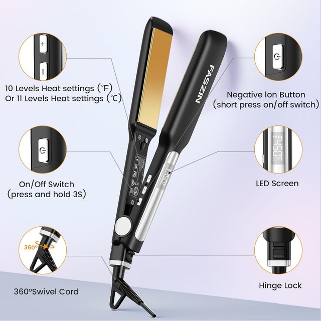 NEW 1.65” Wide Titanium Negative Ion Flat Iron Hair Straightener - photo 4