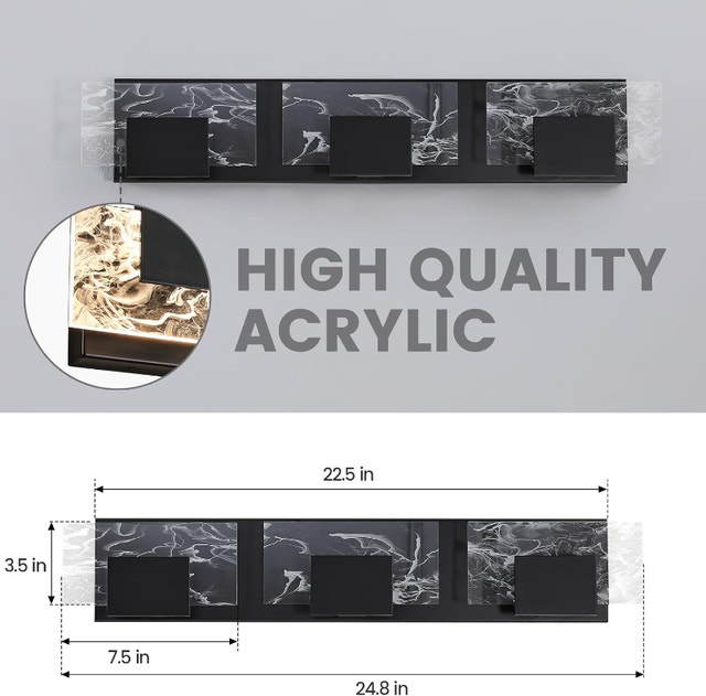 NEW Vanity Light 24” Matte Black Acrylic 3000K, Smoke Effect - photo 3