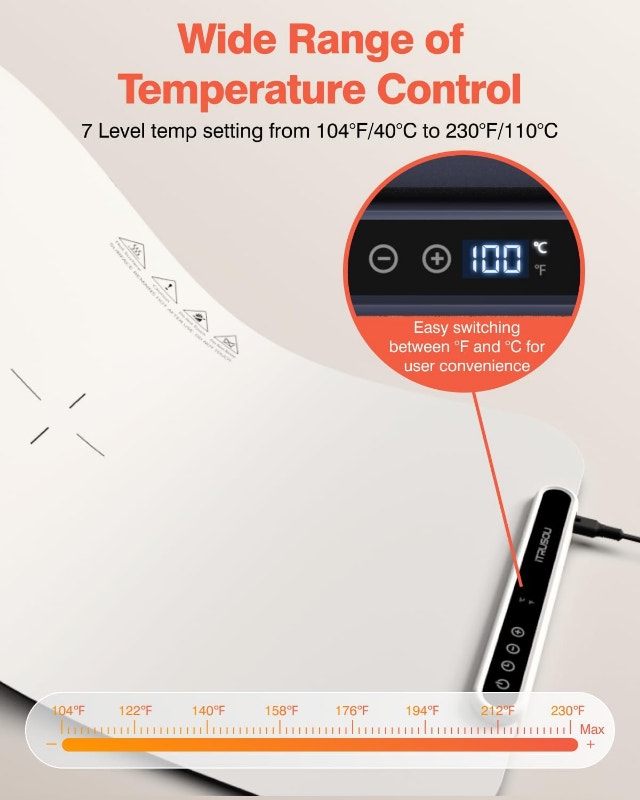 NEW Portable Electric Food Warming Mat Tray 7 Temps/8 Hrs Timer - photo 2