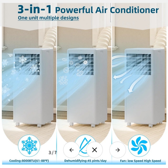 NEW 8000 BTU Air Conditioner+Dehumidifier Up to 350 sq.ft. BLACK - photo 2
