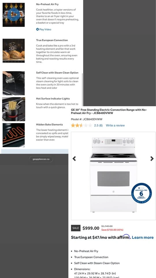 Free-Standing Electric Convection Range Oven Stove - 30 OBO - photo 2