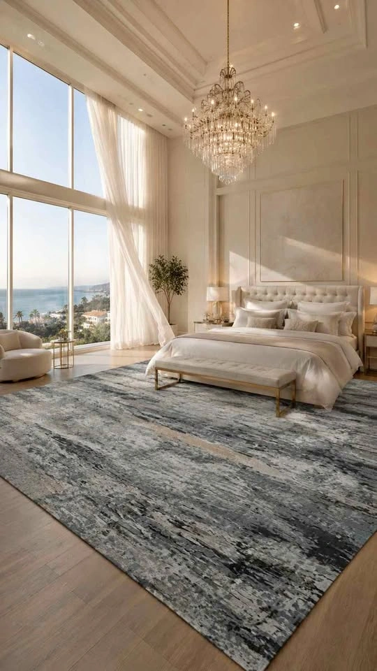 9x12 Bharcoal Abstract Washable Rug