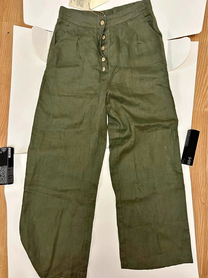 Grae Cove Olive Green Linen Wide-Leg Pants