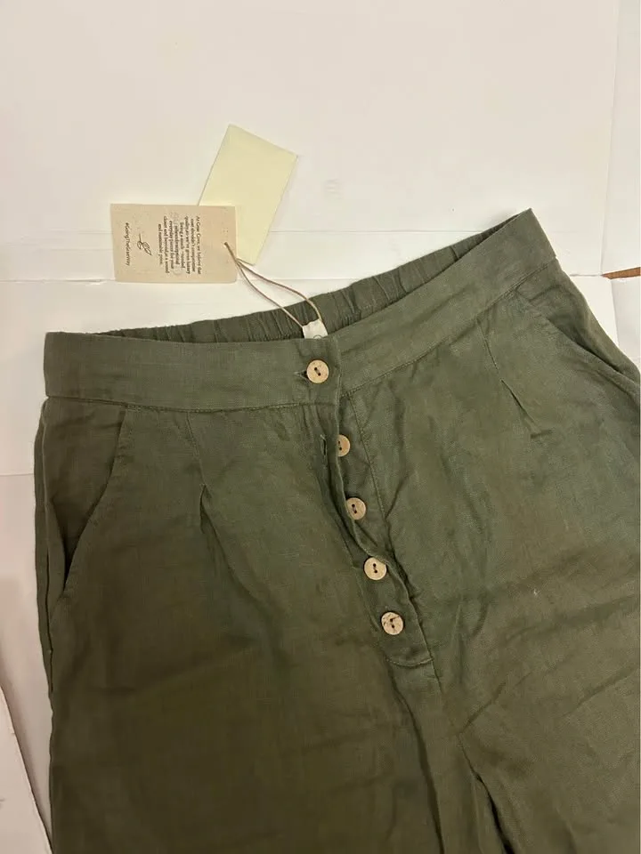 Grae Cove Olive Green Linen Wide-Leg Pants - photo 2