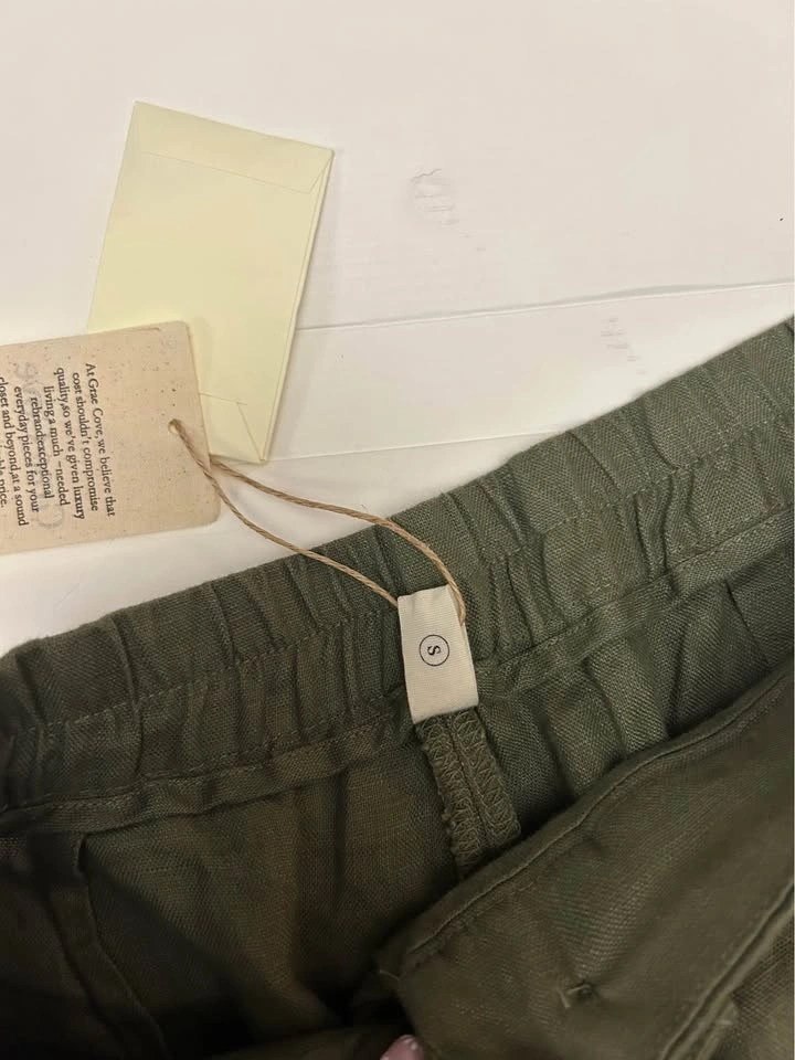 Grae Cove Olive Green Linen Wide-Leg Pants - photo 3