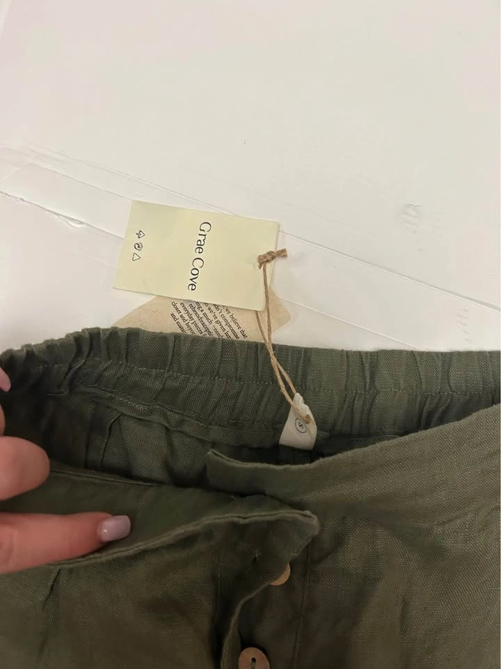 Grae Cove Olive Green Linen Wide-Leg Pants - photo 4