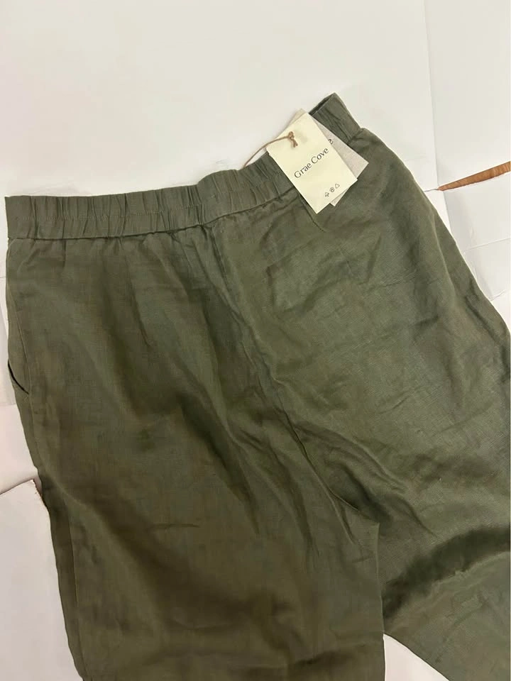 Grae Cove Olive Green Linen Wide-Leg Pants - photo 5