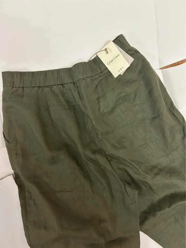 Grae Cove Olive Green Linen Wide-Leg Pants - photo 5