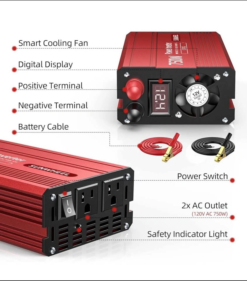 SUNWHEEL 750W DC12V to 110V Inverter, LCD - photo 2