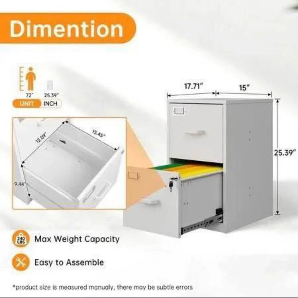 Locked 2-Drawer Metal File Cabinet, Vertical - photo 4