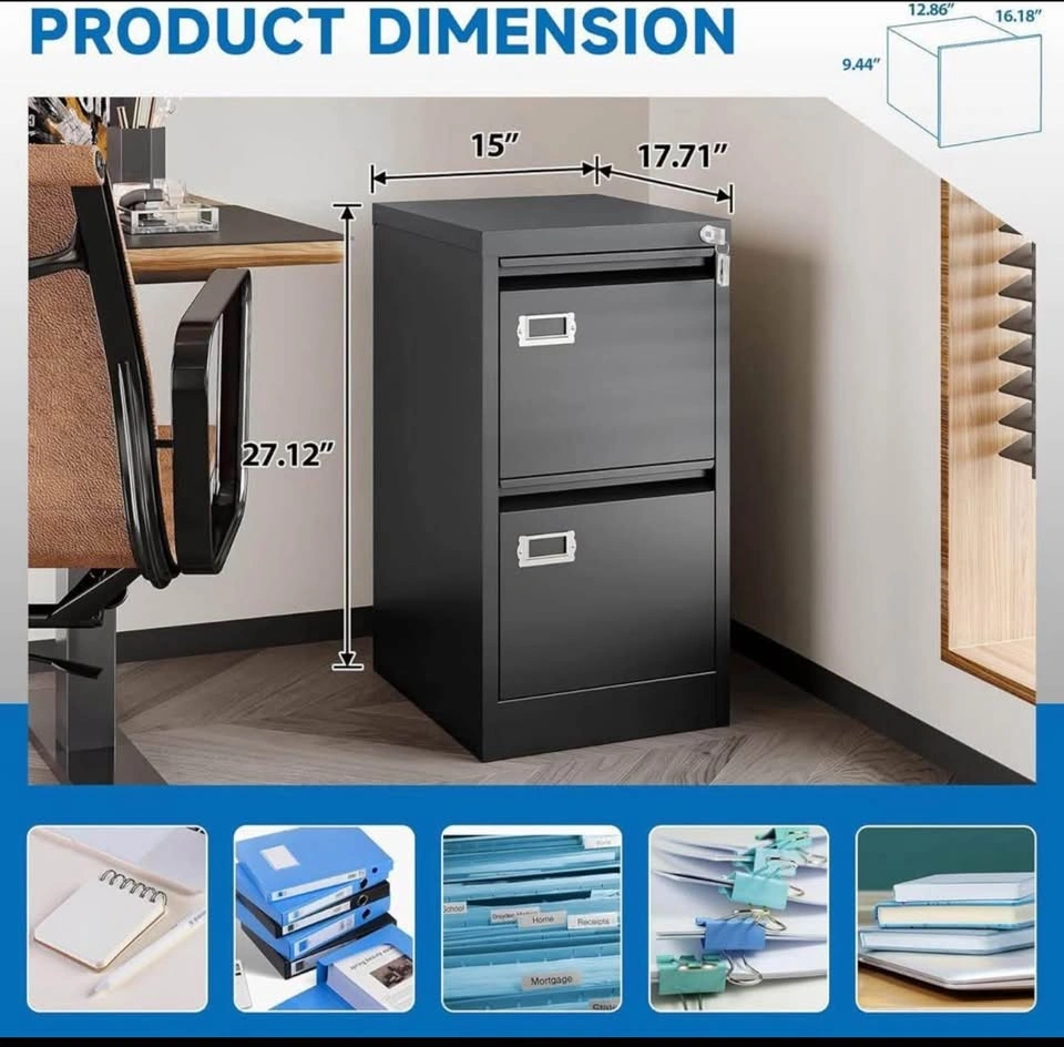 Locked 2-Drawer Metal File Cabinet, Vertical - photo 2