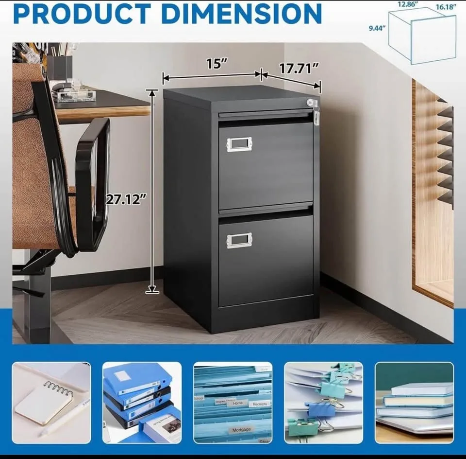 Locked 2-Drawer Metal File Cabinet, Vertical - photo 2