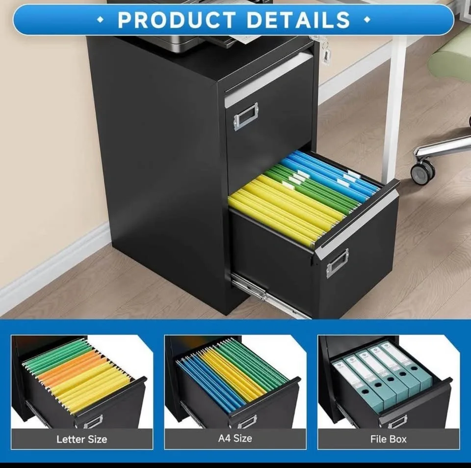 Locked 2-Drawer Metal File Cabinet, Vertical - photo 4