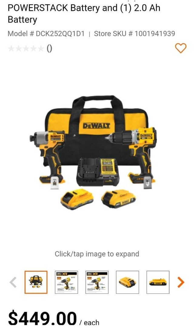 DeWalt POWERSTACK Battery and (1) 2.0 ah battery