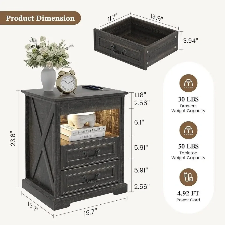 Farmhouse Nightstand with Gun Drawer - photo 2