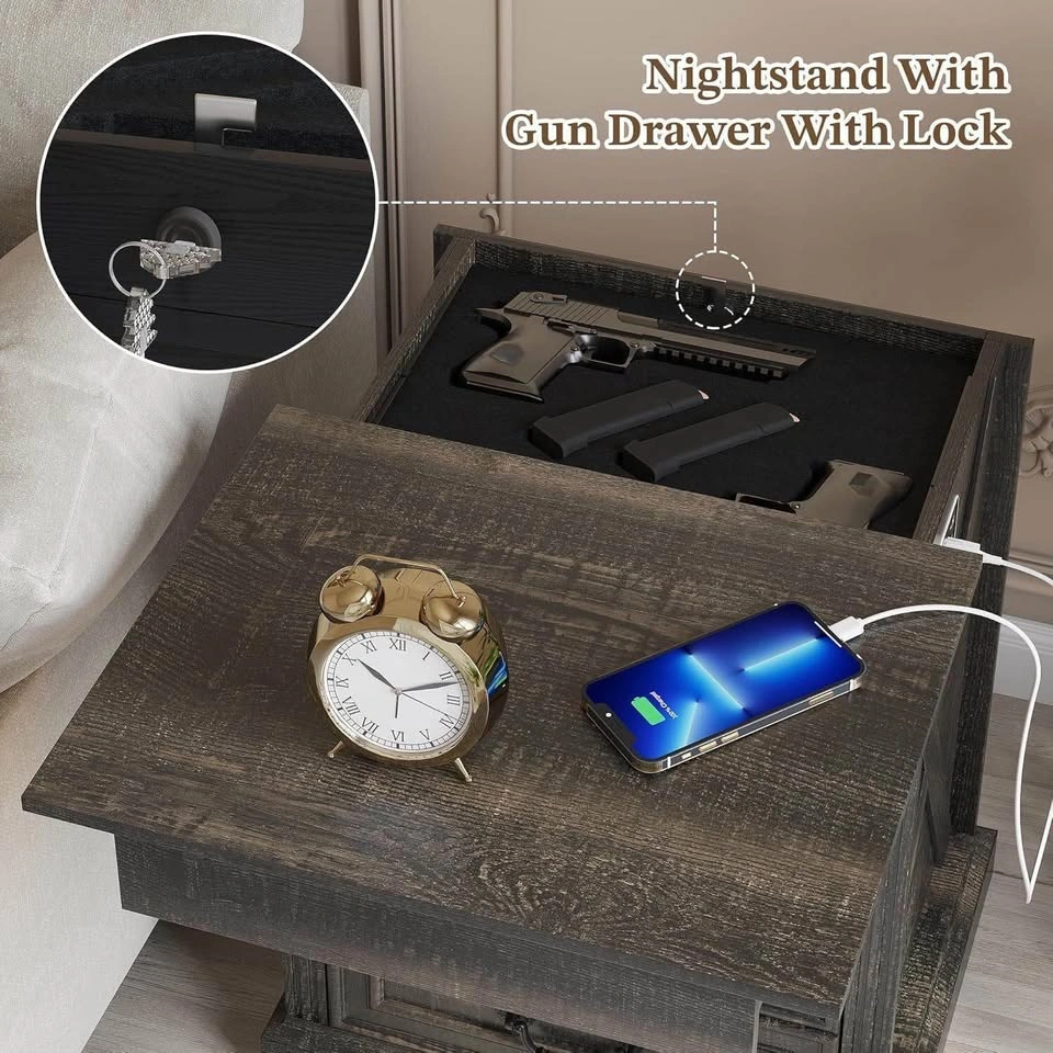 Farmhouse Nightstand with Gun Drawer - photo 3
