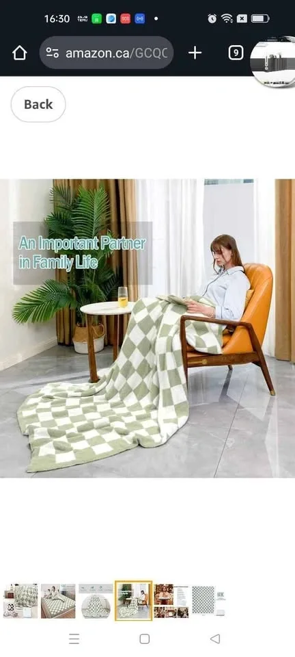 Checkered Throw Blanket, Knitted Checkerboard Grid Warmer - photo 4