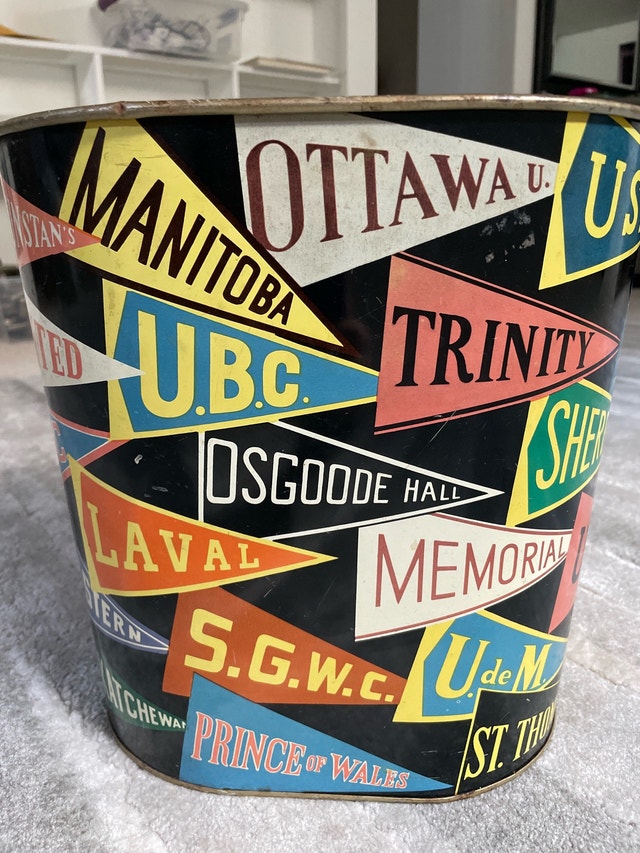 Vintage Canadian University Trash Can