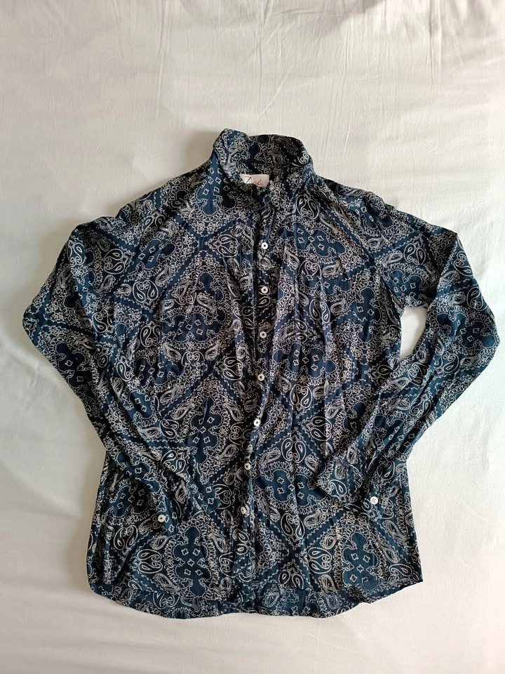 Blue Paisley Button-Up Blouse