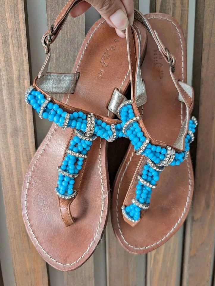Jonak Paris Leather Sandals with Gemstones - US7
