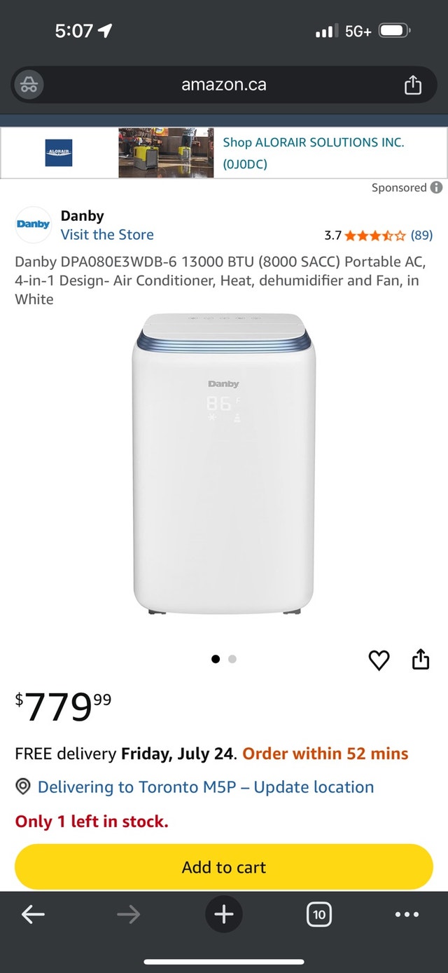 Danby DPA080E3WDB-6 13000 BTU Portable AC