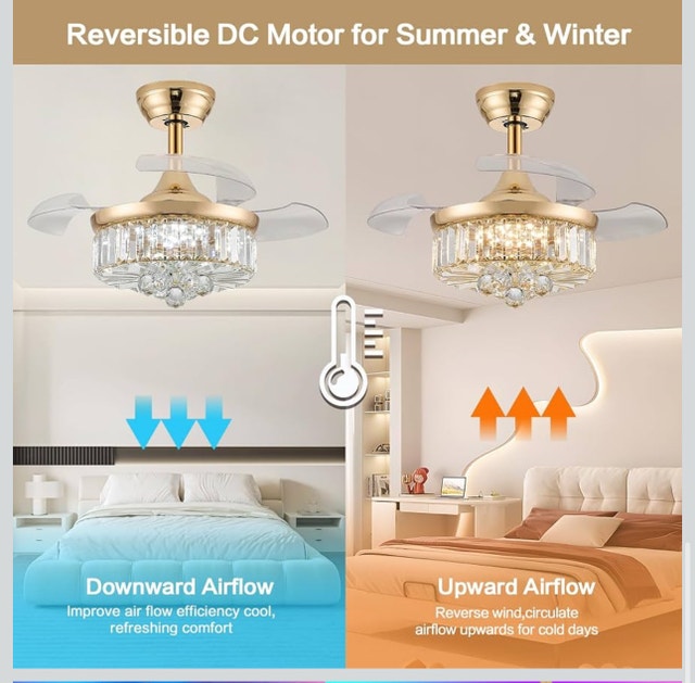 Modern Crystal Ceiling Fan with LED Light - Brand New