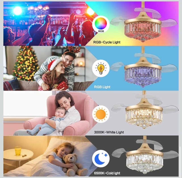 Modern Crystal Ceiling Fan with LED Light - Brand New - photo 2