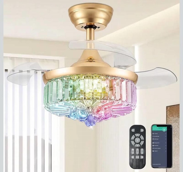 Modern Crystal Ceiling Fan with LED Light - Brand New - photo 4