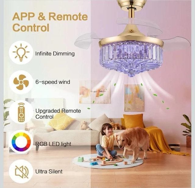 Modern Crystal Ceiling Fan with LED Light - Brand New - photo 5