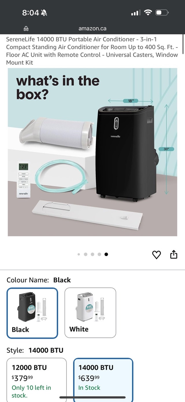 SereneLife 14K BTU Portable Air Conditioner