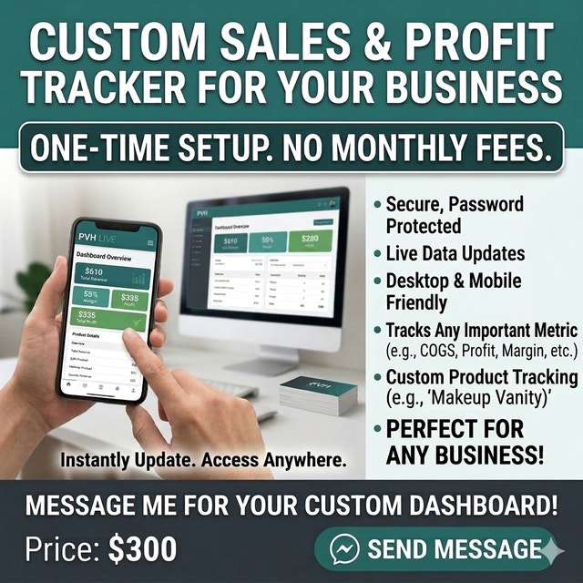 Custom Sales & Profit Tracker for Your Business (One-Time Setup)