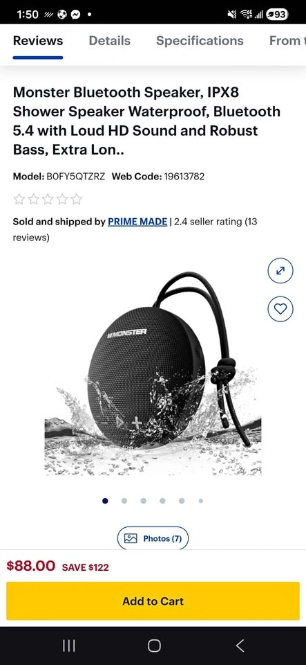 Monster Bluetooth Shower Speaker - Waterproof, BT 5.4, HD Sound
