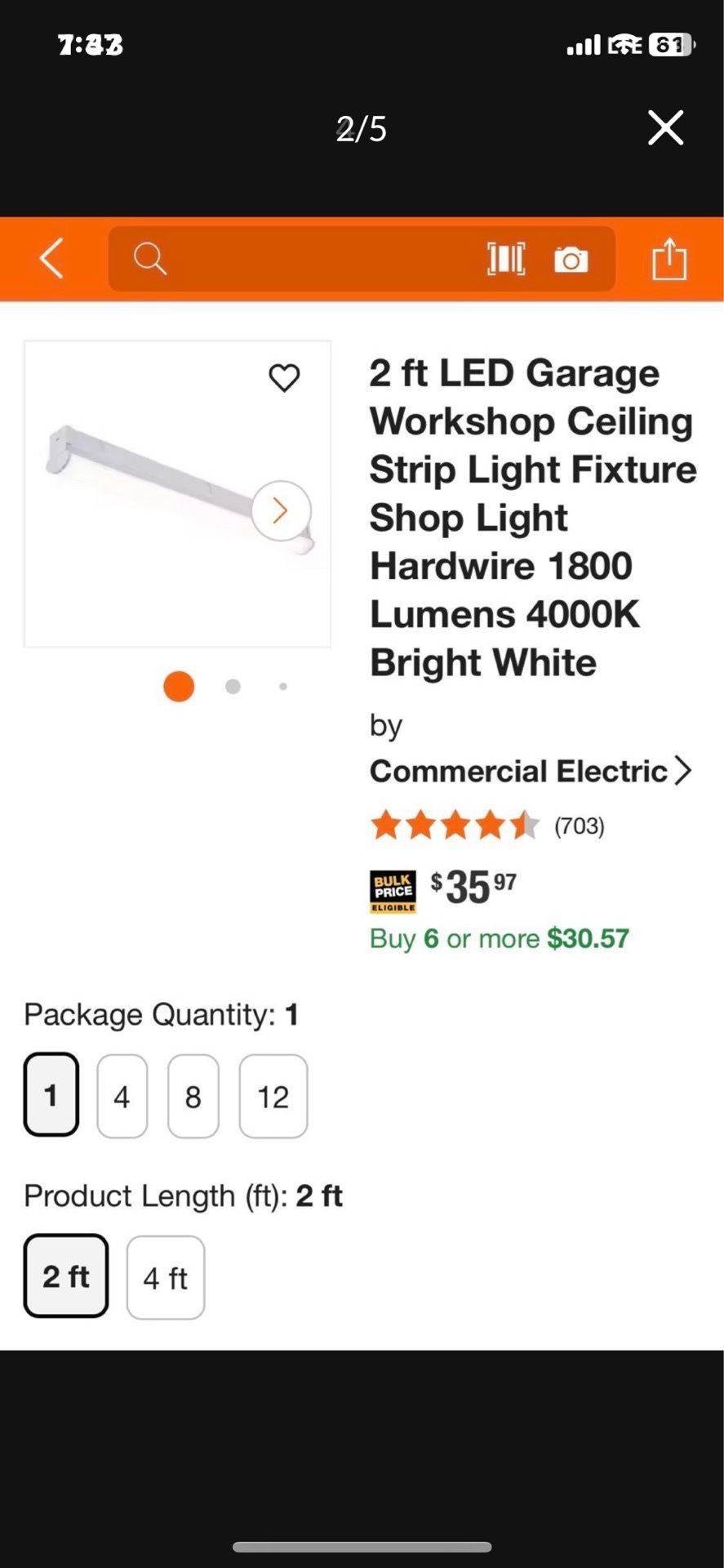 Commercial Electric 2ft LED Garage Shop Ceiling Strip Light - photo 3