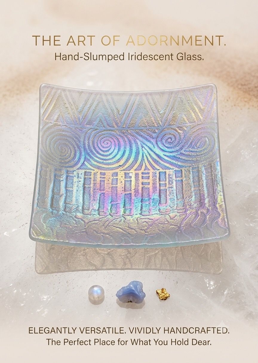 Hand Slumped Iridescent Glass Trinket Dish