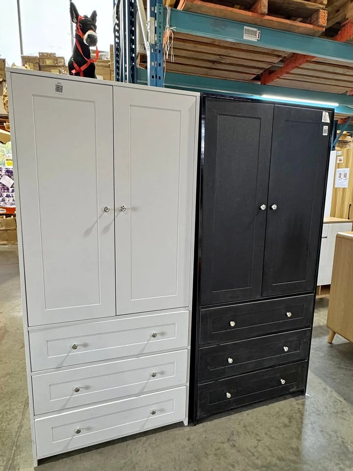 Modern 2-Door Wardrobe Closet with 3 Drawers - White or Black
