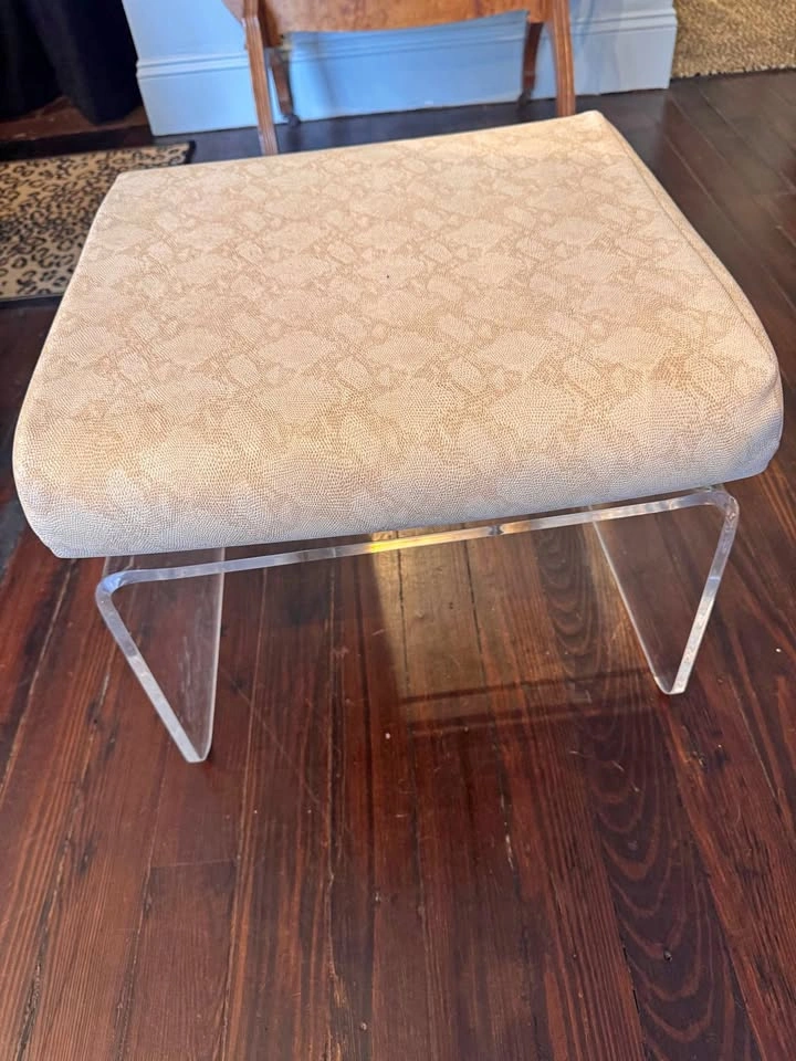 Modern Lucite Acrylic Ottoman Bench | Upholstered Vanity Seat