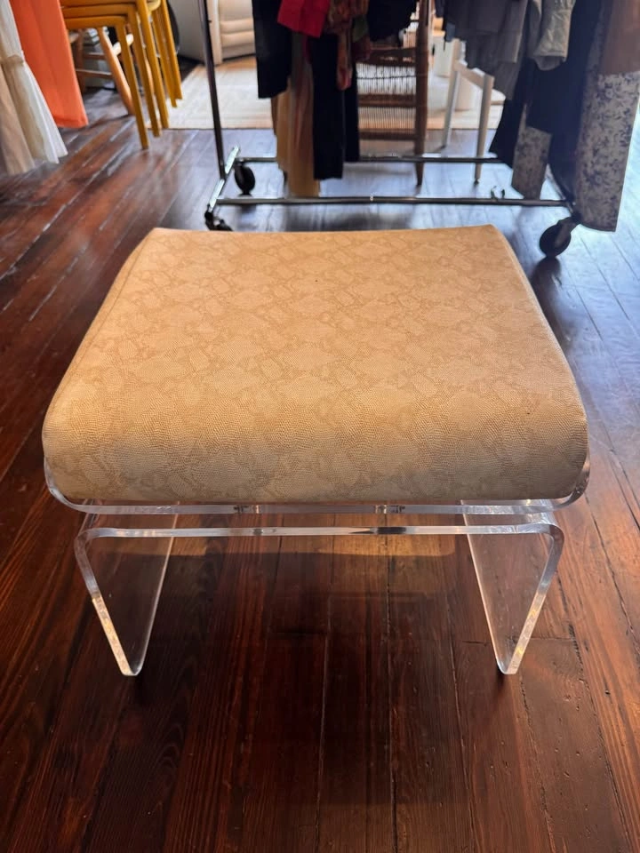 Modern Lucite Acrylic Ottoman Bench | Upholstered Vanity Seat - photo 3