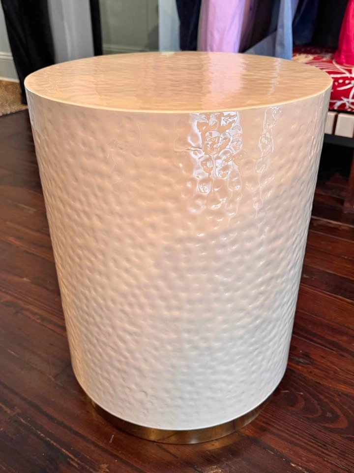 2 Modern White Textured Accent Tables | Brass Base