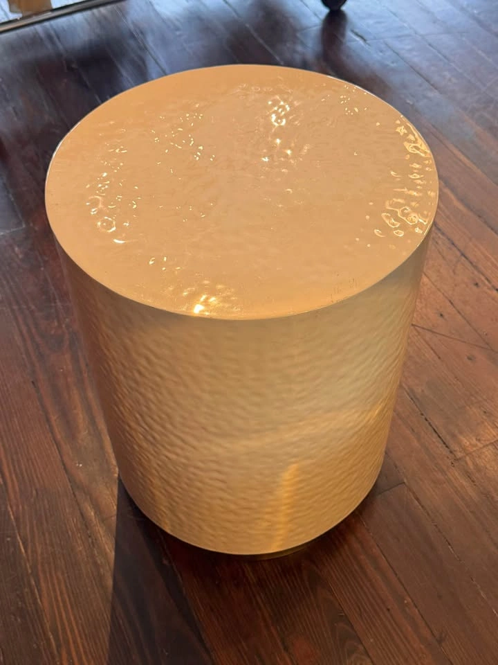 2 Modern White Textured Accent Tables | Brass Base - photo 2