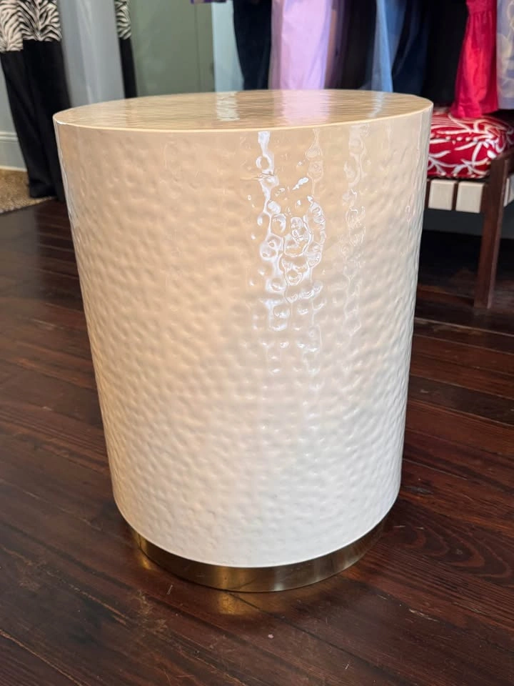 2 Modern White Textured Accent Tables | Brass Base - photo 3