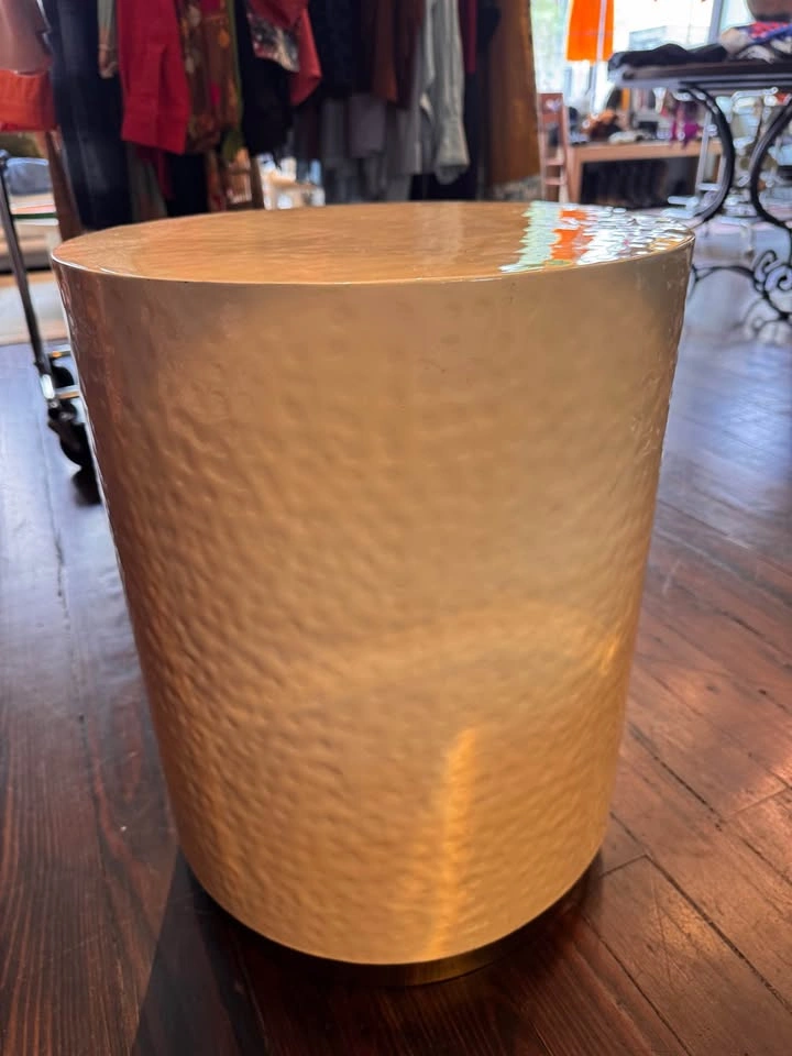 2 Modern White Textured Accent Tables | Brass Base - photo 4