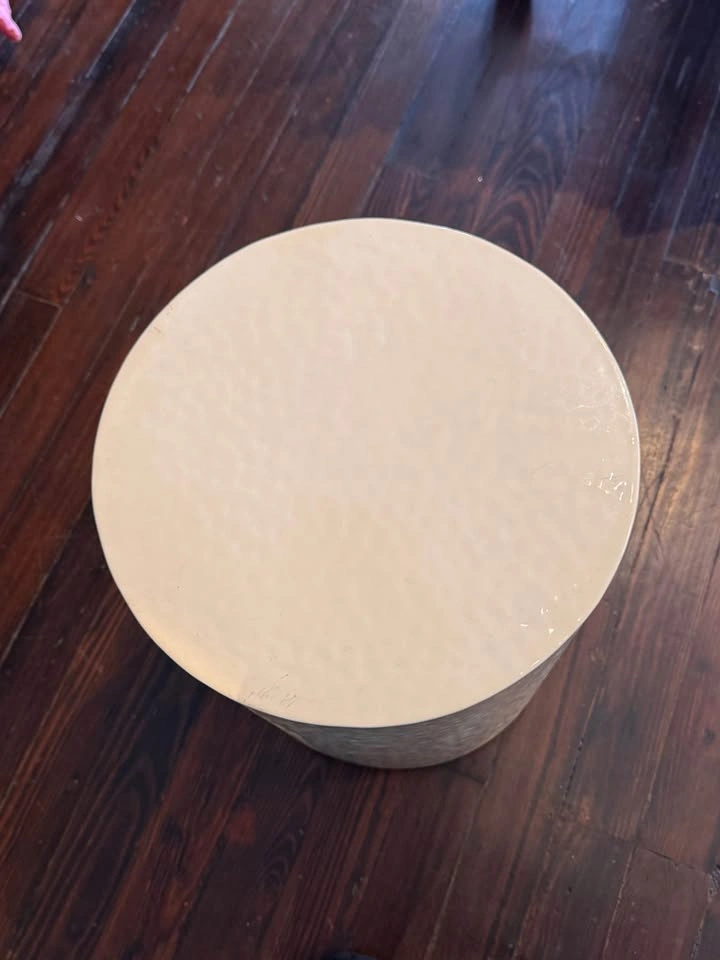 2 Modern White Textured Accent Tables | Brass Base - photo 5