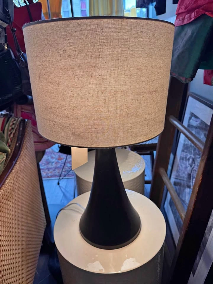Modern Black Double-Bulb Table Lamp with Linen Shade