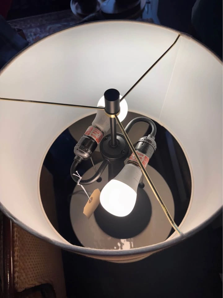 Modern Black Double-Bulb Table Lamp with Linen Shade - photo 2
