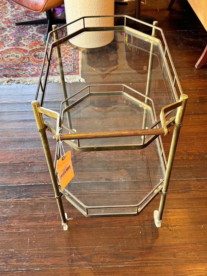 Vintage Hollywood Regency Brass & Glass Bar Cart
