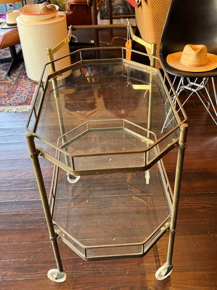 Vintage Hollywood Regency Brass & Glass Bar Cart - photo 2