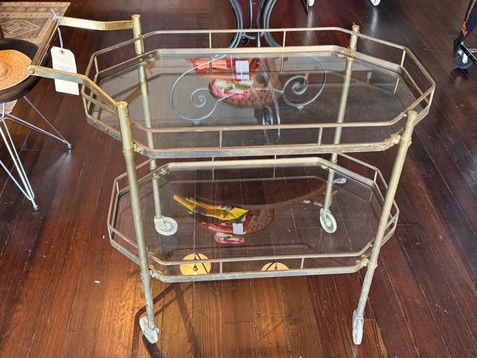 Vintage Hollywood Regency Brass & Glass Bar Cart - photo 3